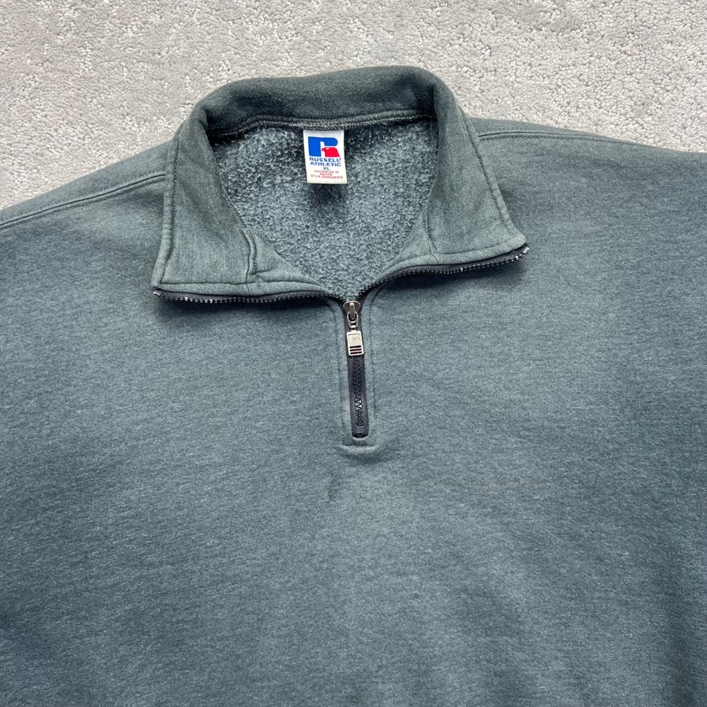 VINTAGE 90s Russell Athletic‎ Sweatshirt XL Grey Faded Blank 1/4 Zip Pullover - Picture 3 of 14